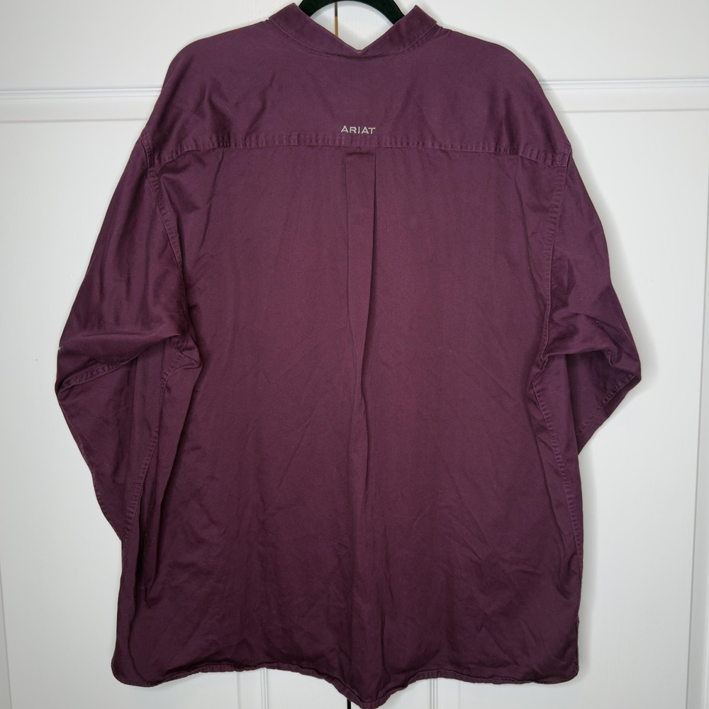 Ariat Shirt Mens 2XL Purple Solid Long Sleeve Twill Button Up Western - Picture 6 of 11